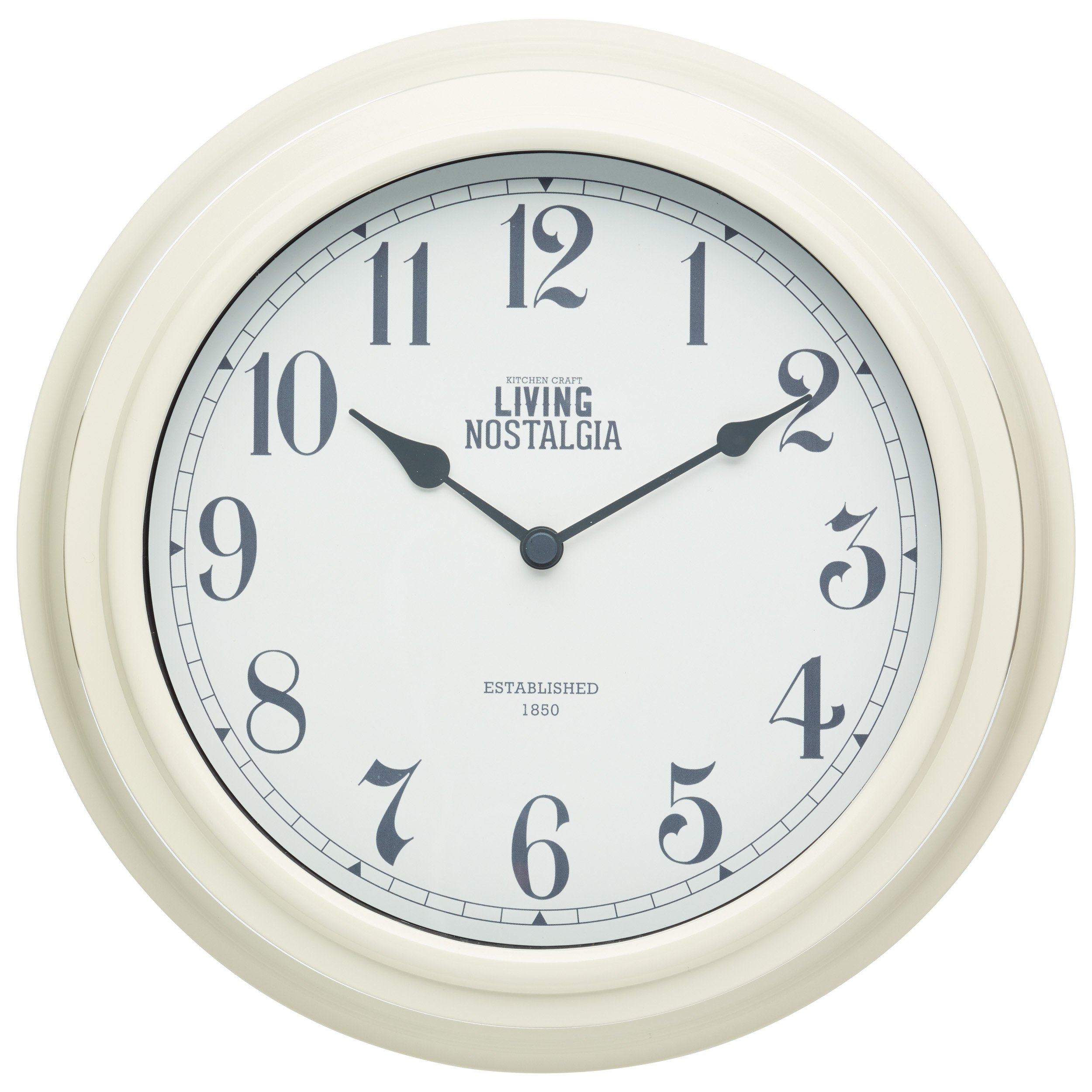 KitchenCraft Living Nostalgia Analogue Wall Clock, Classic Vintage Style Station Clock, Silent Tick, 25.5 cm (10 inch) - Antique Cream