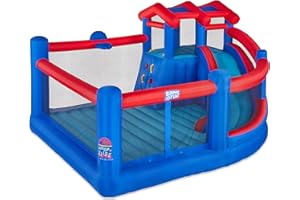 Sunny & Fun Inflatable Hoop N’ Slide Park – Heavy-Duty for Outdoor Fun - Climbing Wall, Slide, Bounce House, Basketball Hoop – Easy to Set Up & Inflate with Included Air Pump & Carrying Case