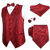 Alizeal Mens 5pcs Paisley Suit Vest Classic Jacquard Button-Down Waistcoat Set