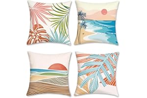 Bonhause Modern Tropical Pillow Covers 18x18 Inch Set of 4 Palm Leaves Decorative Pillows Case Soft Velvet Tropical Decoration for Patio Garden Bed Home Decor