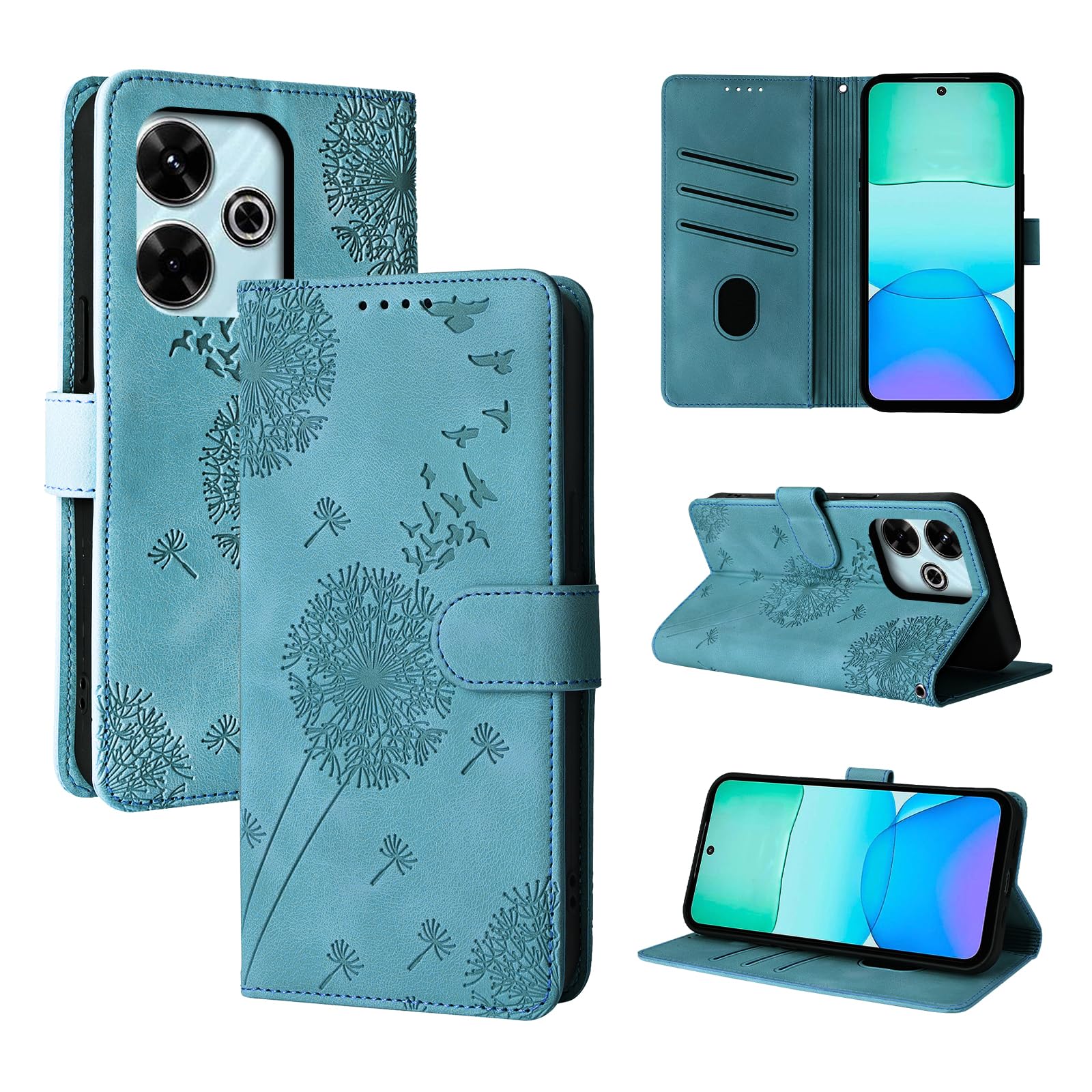 Rostsant Case for Xiaomi Redmi 13 4G Dandelion Cover Premium PU Leather Flip Phone Case Wallet Card Slots Protective Cover for Xiaomi Redmi 13 4G Blue