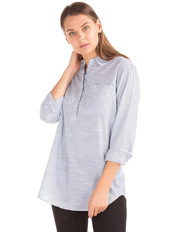 Buy GAP Women's Button Down Shirt (52794936000_Blue Stripe_XXS) at