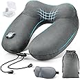 urophylla Inflatable Travel Neck Pillow for Airplanes, Super Soft Velvet Neck Support, Adjustable Firmness, Blow Up Plane Pillow for Long Flights, Road Trips, Travel Essentials with Eye Mask, Earplug