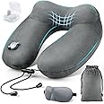 urophylla Inflatable Travel Pillows for Airplane, 100% Soft Velvet Inflatable Neck Pillow with 3D Contoured Eye Masks, Blow U