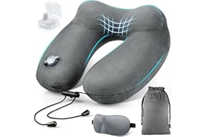 urophylla Inflatable Travel Neck Pillow for Airplanes, Super Soft Velvet Neck Support, Adjustable Firmness, Blow Up Plane Pillow for Long Flights, Road Trips, Travel Essentials with Eye Mask, Earplug