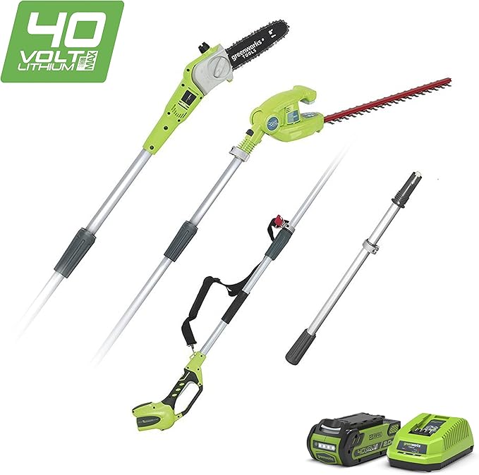 Greenworks Tools Cordless Pruner and Telescopic Hedge Trimmer 2in1