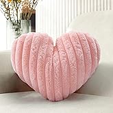 16 Inch Pink Heart Pillow Decorative Throw Pillows, Heart Shaped Soft Fluffy Faux Fur Cute Pillows for Women Valentine Anniversary Couch Bed Bedroom Room Home Decor Aesthetic (1, Pink, Medium-16"x13")