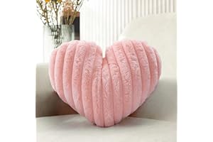 NMKOPZY 16 Inch Pink Heart Pillow Decorative Throw Pillows, Heart Shaped Soft Fluffy Faux Fur Cute Pillows for Women Valentine Anniversary Couch Bed Bedroom Room Home Decor Aesthetic (1, Pink, Medium-16"x13")