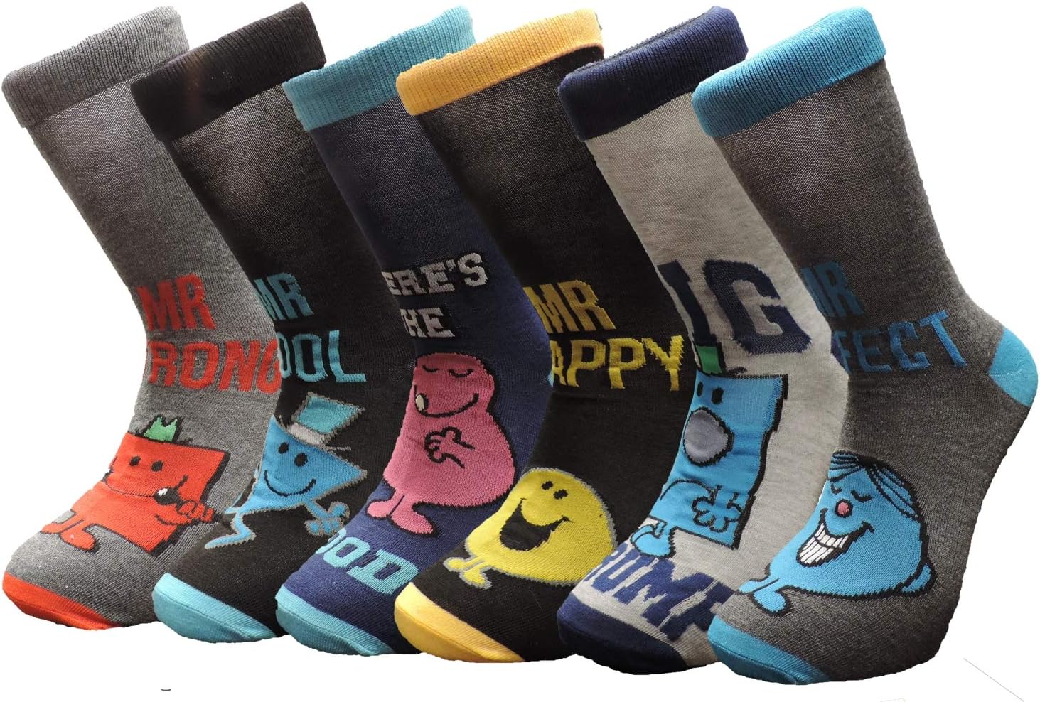 6 Pairs of Mens Mr Men Character Novelty Socks, 6 Designs, UK 6-11