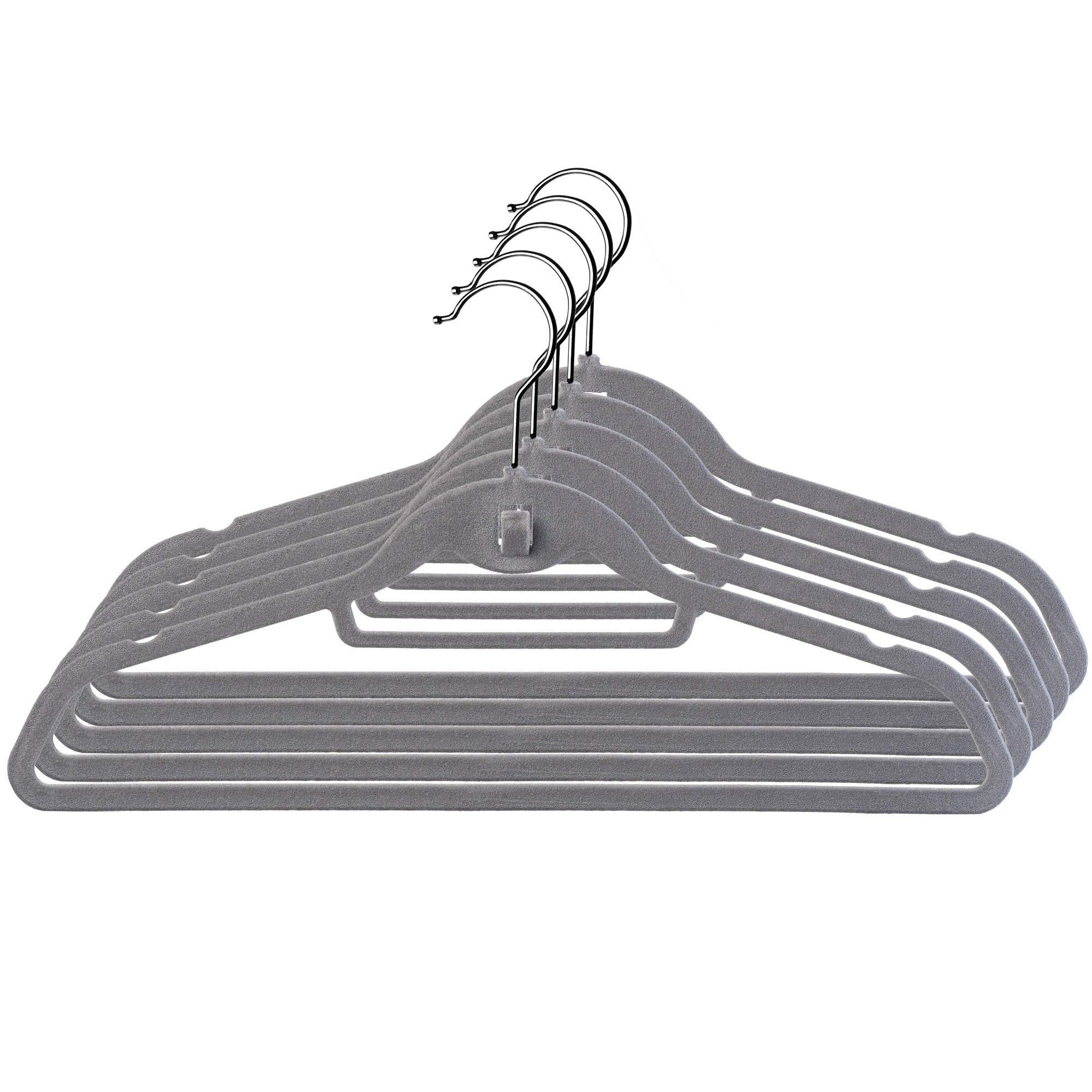 KADAX 5 x Flocked Coat Hangers with Stainless Steel Hooks for Wardrobe, Shirt, Suit, Trousers, Skirt, Suit Hangers with Non-Slip Surface, Space Saving, Coat Hangers (Dark Grey)