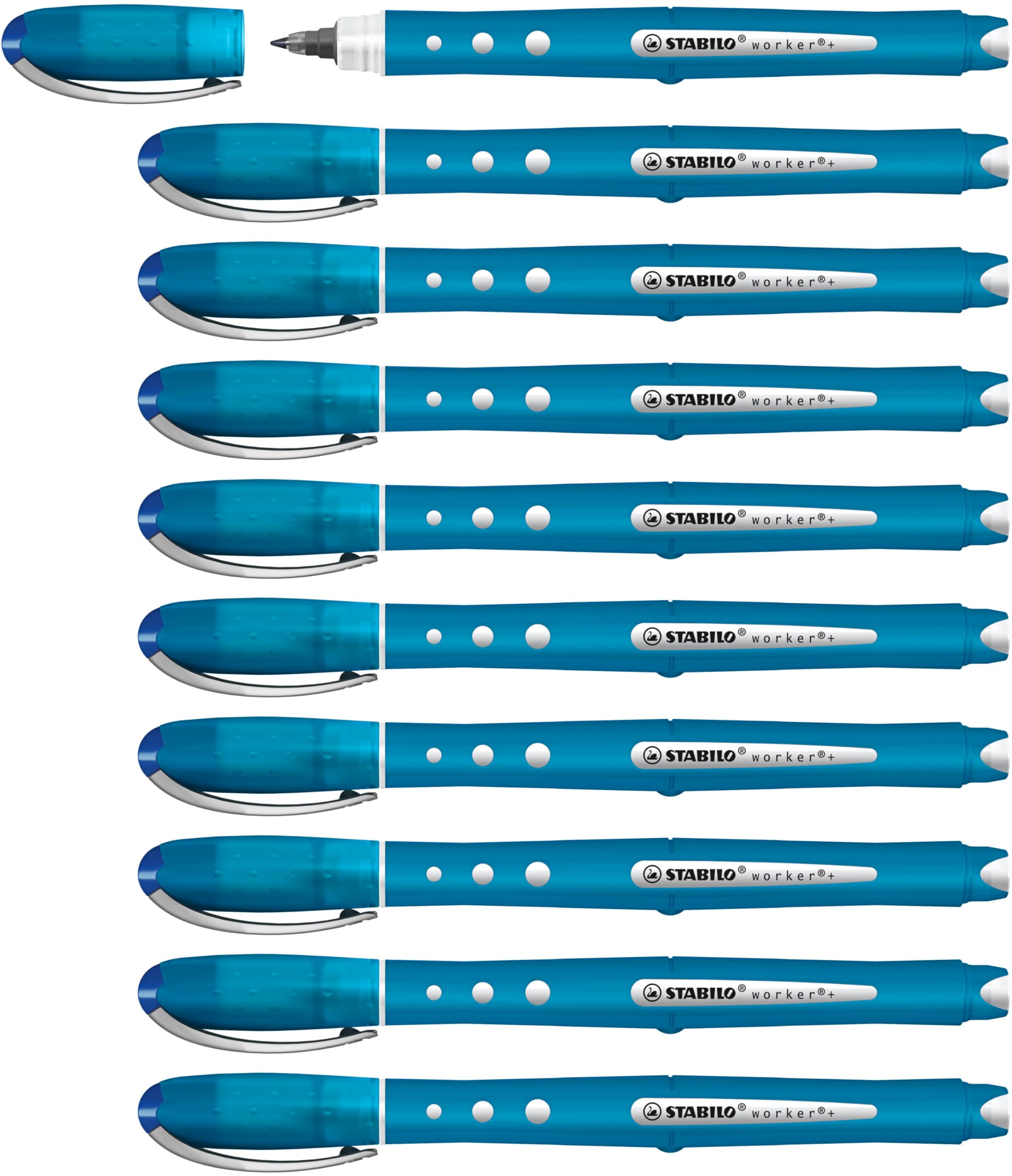 STABILO worker+ colorful - Rollerball - Pack of 10 - Blue