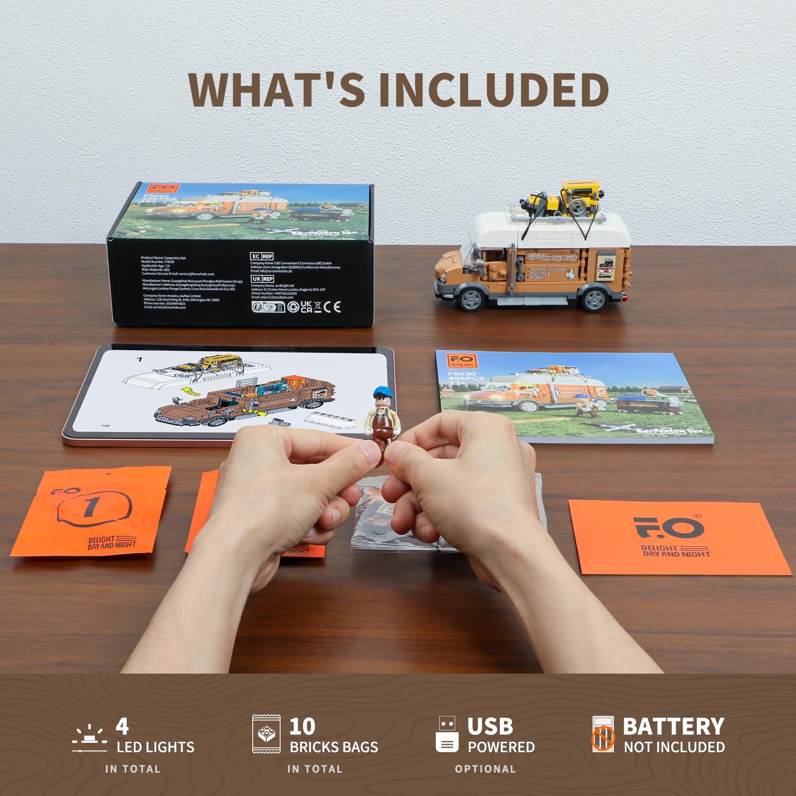 FUNWHOLE Schreinerwagen Beleuchtung Baukasten - Bauernholzarbeiter Technik Auto Sammlerstück Display Set 496 Teile für Erwachsene und Teenager 5