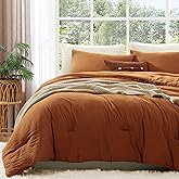 WRENSONGE King Size Comforter Set - 3 Pieces Prewashed Burnt Orange Soft Lightweight Bedding for All Seasons,Fluffy Down Alternative Comforter King Size with 2 Pillow Shams