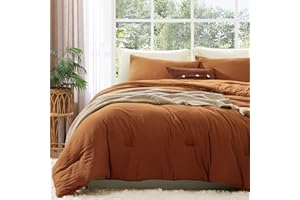 WRENSONGE Burnt Orange King Size Comforter Set, 3 Piece Soft Microfiber King Comforter Set(1 King Size Comforter with 2 Pillow Shams) - Terracotta Warm King Bedding Set Suitable for All Seasons