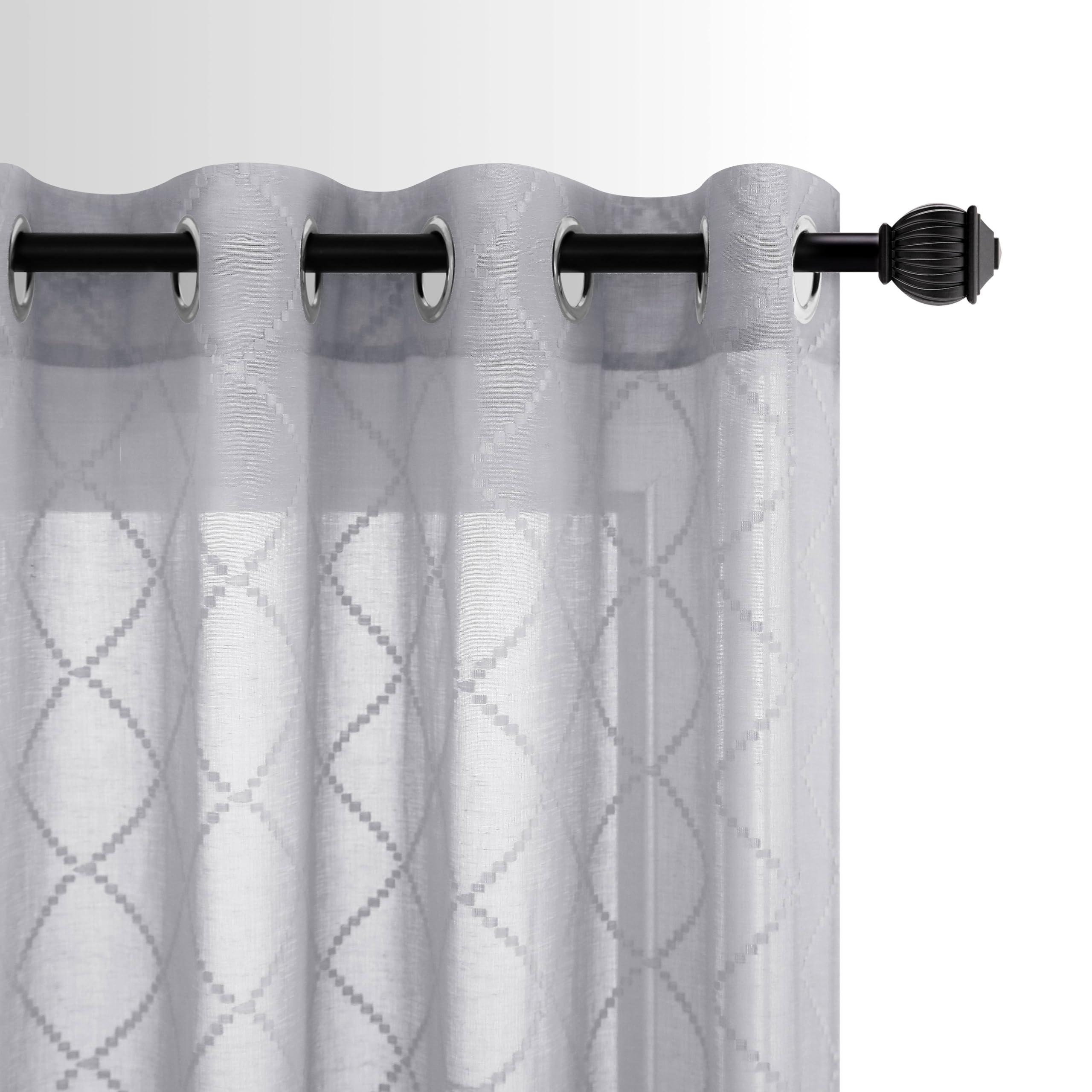 KOUFALL Grey Curtains 63 Inch Length for Bedroom 2 Panel Sets Grommet Semi Sheer Luxury Mid Century Motif Light Gray Elegance Curtains for Dining Room Kitchen 52x63 Long