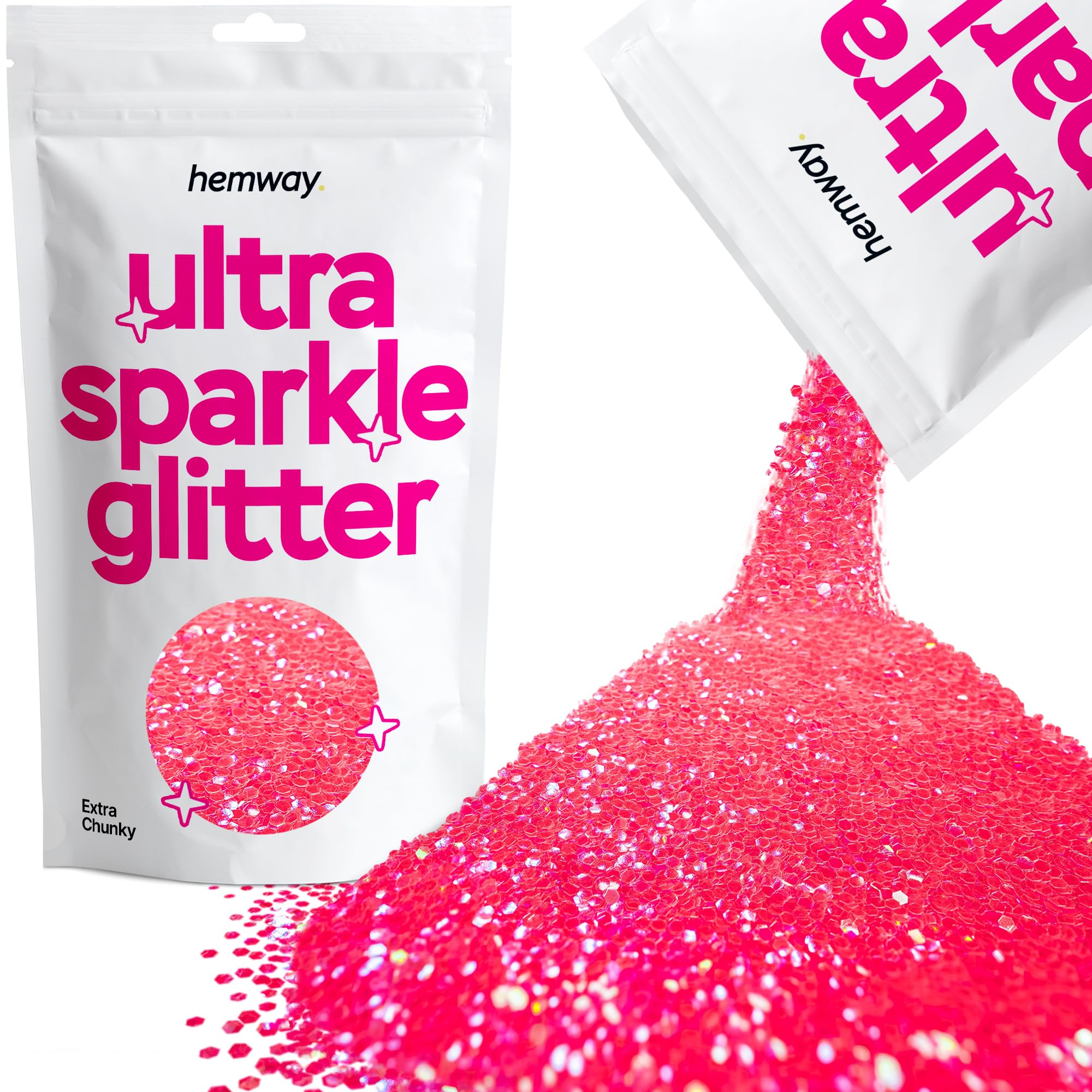 Hemway Ultra Sparkle Glitter Fluorescent Pink 100g Extra Chunky | Glitter for Arts & Craft, Makeup, Nail Art, Crafting, Card Making, Sparkle Decoration — image 1