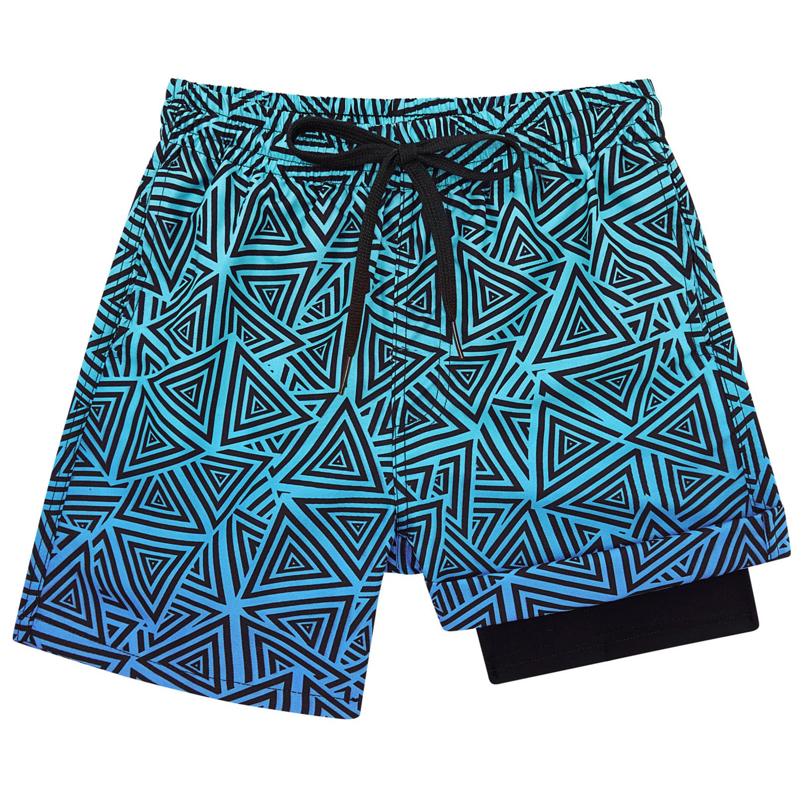 kids4ever Badehose für Jungen 10-12 Jahre Badeshorts Kompression Liner 2 in 1 Sommer Schnelltrocknend Boardshorts 3D Geometrie Elastische Taille Kurze Strandhose