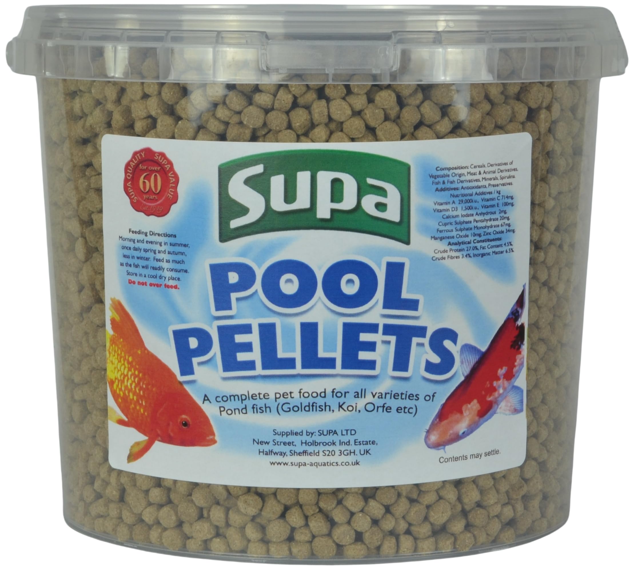 Supa Pond Pellets Fish Food, 3 Litre Bucket | Premium Quality Pond Fish Food Offering A Nutritionally Balanced Diet,