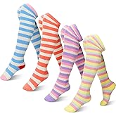 Jeyiour 4 Pairs Thigh High Fuzzy Socks - Women & Girls, Fluffy Over Knee High Socks, Striped Fuzzy Leg Warmers, 4 Colors