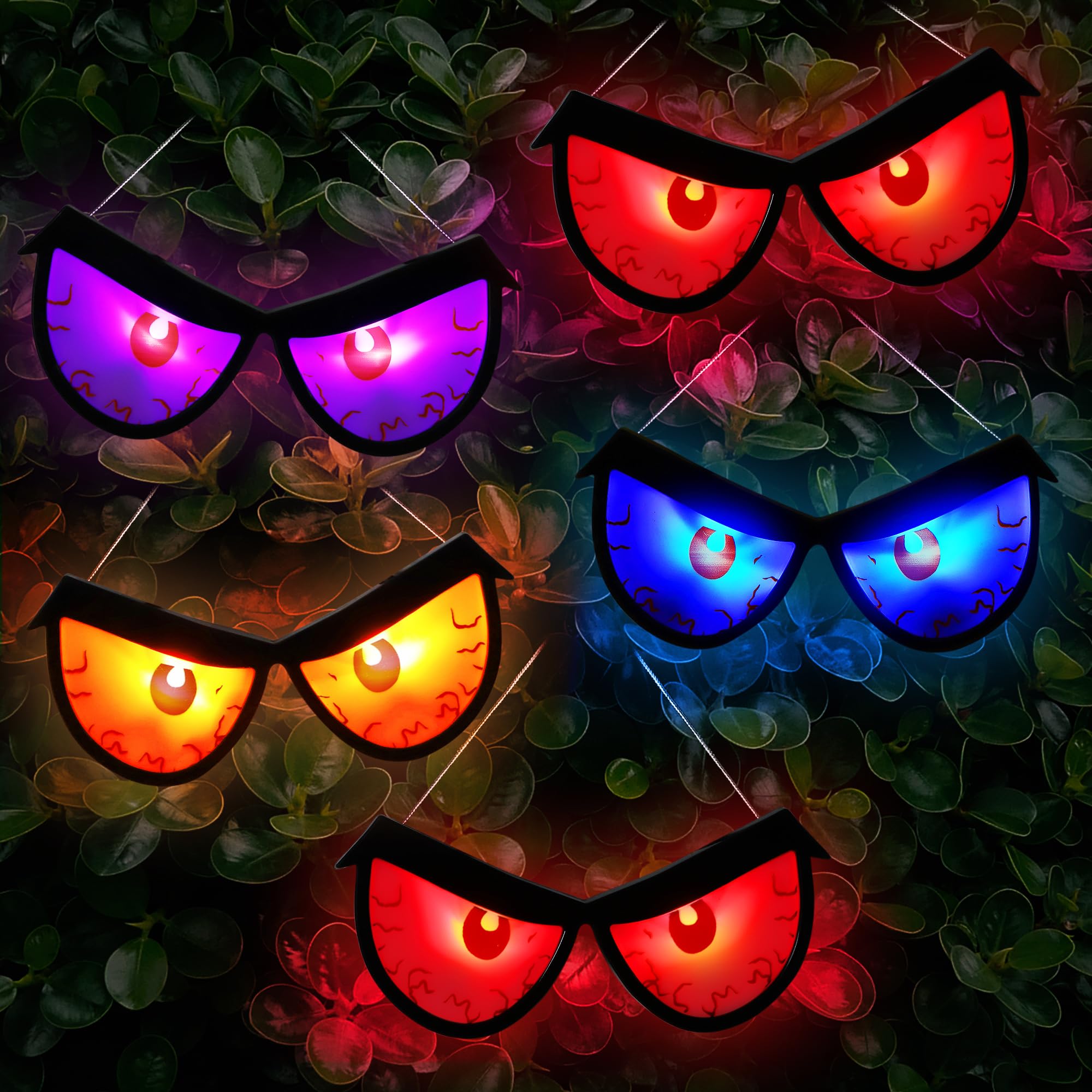 Photo 1 of [Timer] Halloween Lights Spooky Eyes for Bushes Outdoor Indoor, 5 Pairs Glowing Flashing Eyes Orange Purple Color, Halloween Eyes Lights Decorations for Yard Garden Party
