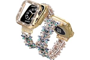 VIQIV Bling Dressy Bracelet with Case Compatible with Apple Watch Bands 38mm 40mm 41mm 42mm 44mm 45mm 49mm for Women Girls Strethy, Slim Jewelry Starlight Stainless Steel Metal Wristband Strap for iWatch Ultra 2/Ultra Series 9/8/7/6/5/4/3/2/1/SE