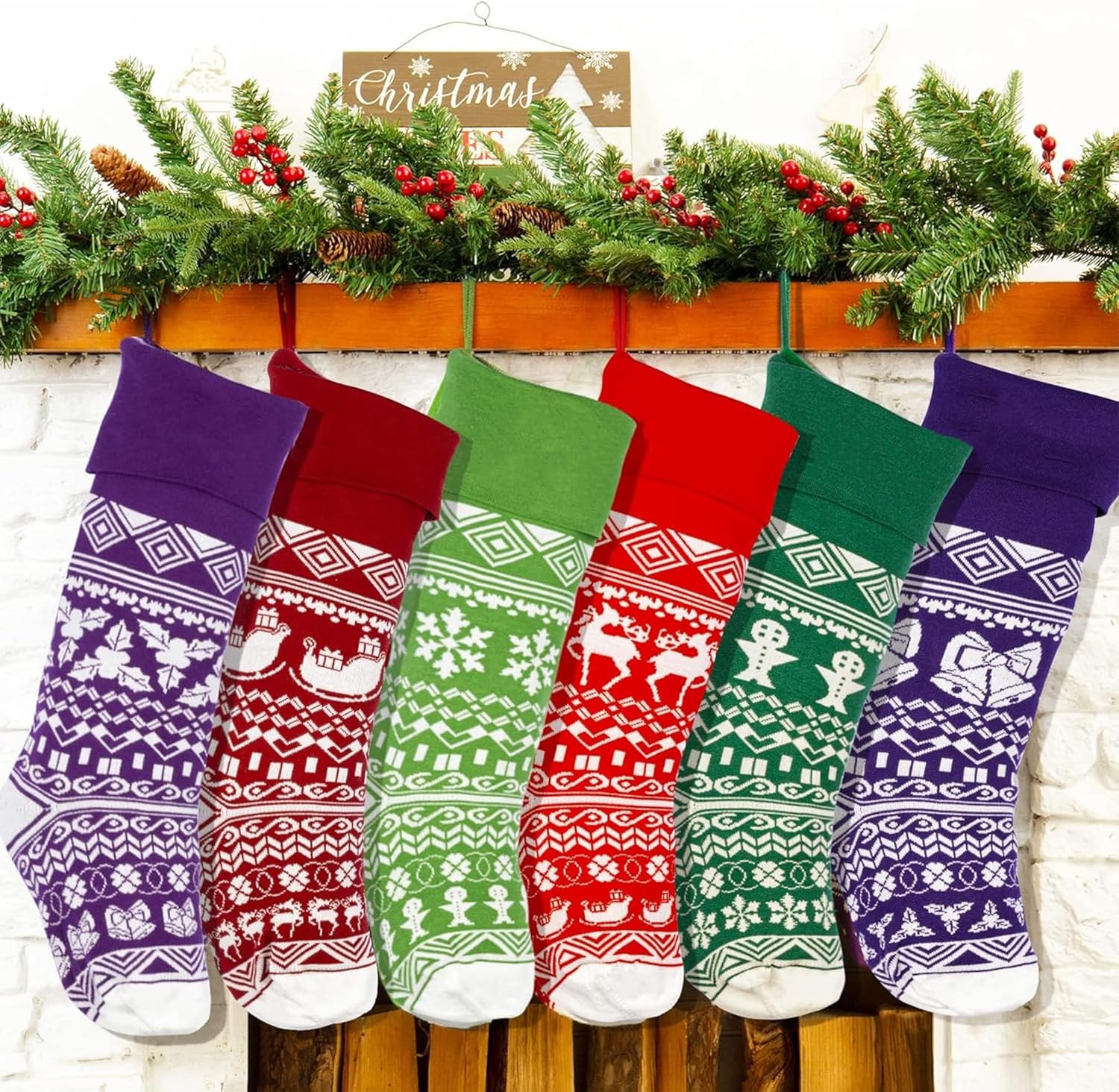 Stockings & Holders - HiPeep Christmas Stocking 6 Pack 21'' inches Knitted Xmas Stocking Fireplace Hanging Christmas Decor Ornaments Gifts Family Holiday Xmas Tree Holiday Festival Party Decoration