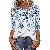 Zeagoo 3/4 Length Sleeve Women Tops Crew Neck Blouses Dressy Casual Summer T Shirts Loose Fit Business Work Clothes