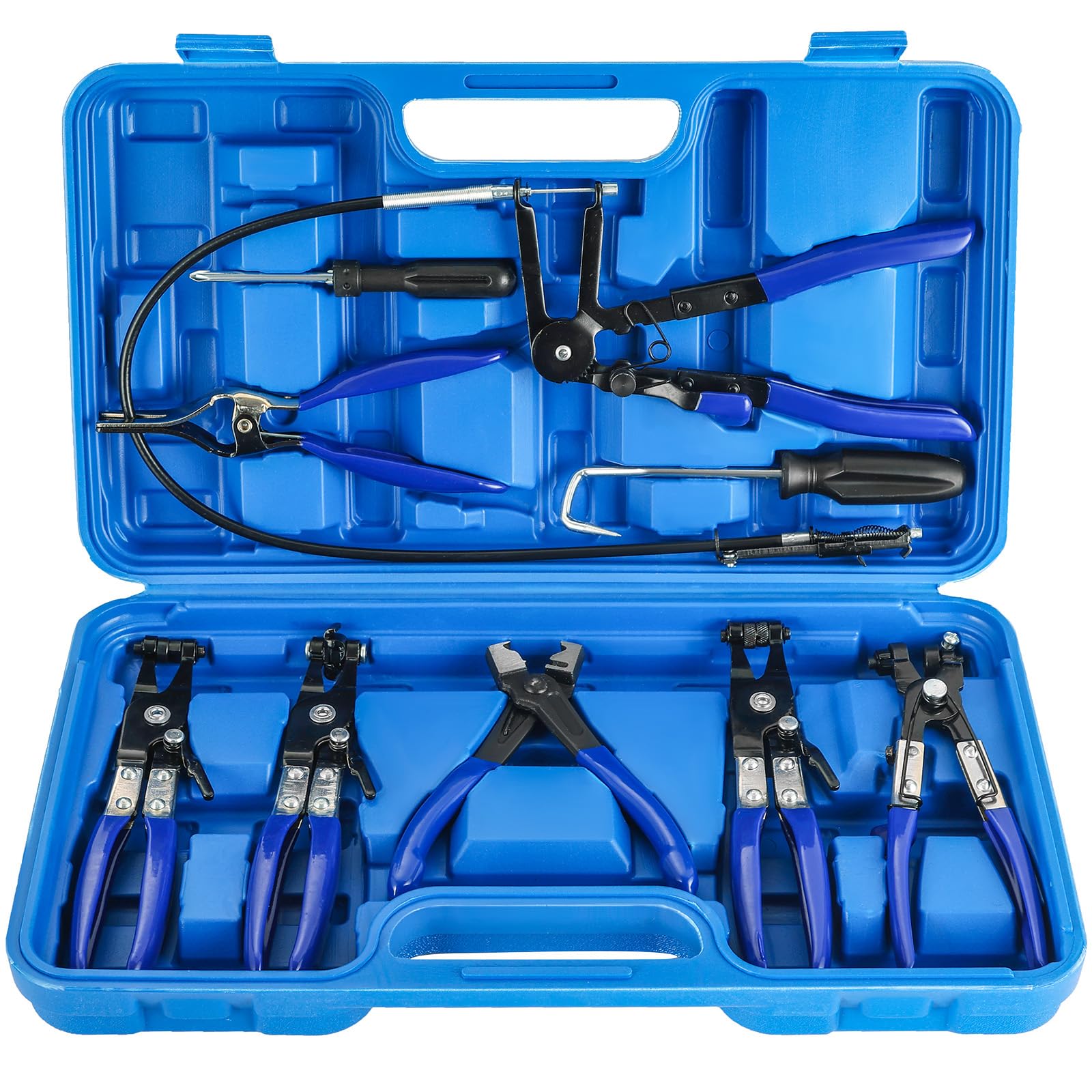 Glarks 9-Piece Red Flexible Hose Clamp Pliers Set – Long Reach, Swivel Jaw, Spring Wire Clip Pliers – Fuel/Oil/Water Hose Repair Kit With Locking Mechanism & Storage Case
