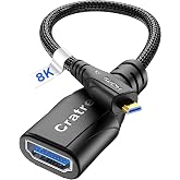 Cratree 8K Micro HDMI to HDMI Adapter, Micro HDMI Male to HDMI Female Adapter Cable,8K@60hz,4K@120hz,Support HDR eARC Dolby Compatible with GoPro Hero 7 6 5 4,Raspberry Pi 4,Sony,Nikon(0.6ft)