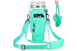 BULKITEM Water Bottle Carrier Bag with Phone Pocket for Stanley 40 & 30 oz Tumbler with Handle,Pink Insulated Neoprene Cup Holder Pouch w/Adjustable Strap for Quencher H2.0 Stanley Cup Accessories