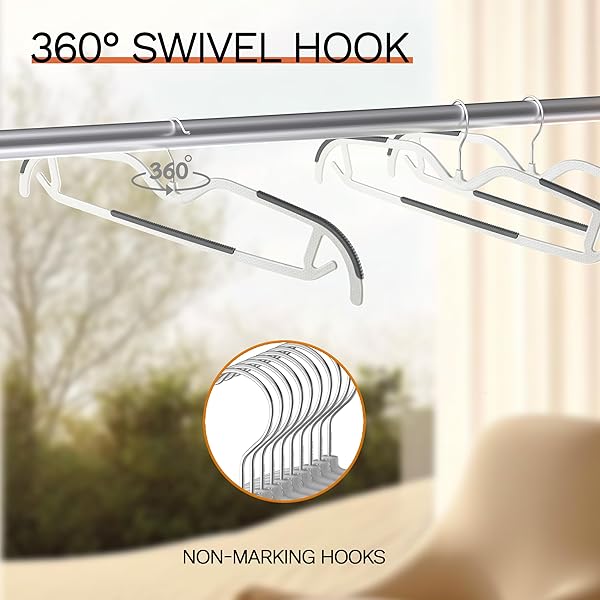 MLKJHHI 60 PACK M-STYLE PLASTIC PANTS HANGERS, THIN SPACE SAVING HANGER WITH RUBBER PADS AND 360° HOOK – NON SLIP CLOTHES HANGERS, CLOSET ORGANIZER FOR CAMISOLE, TANK TOP, DRESSES, SKIRT – GRAY