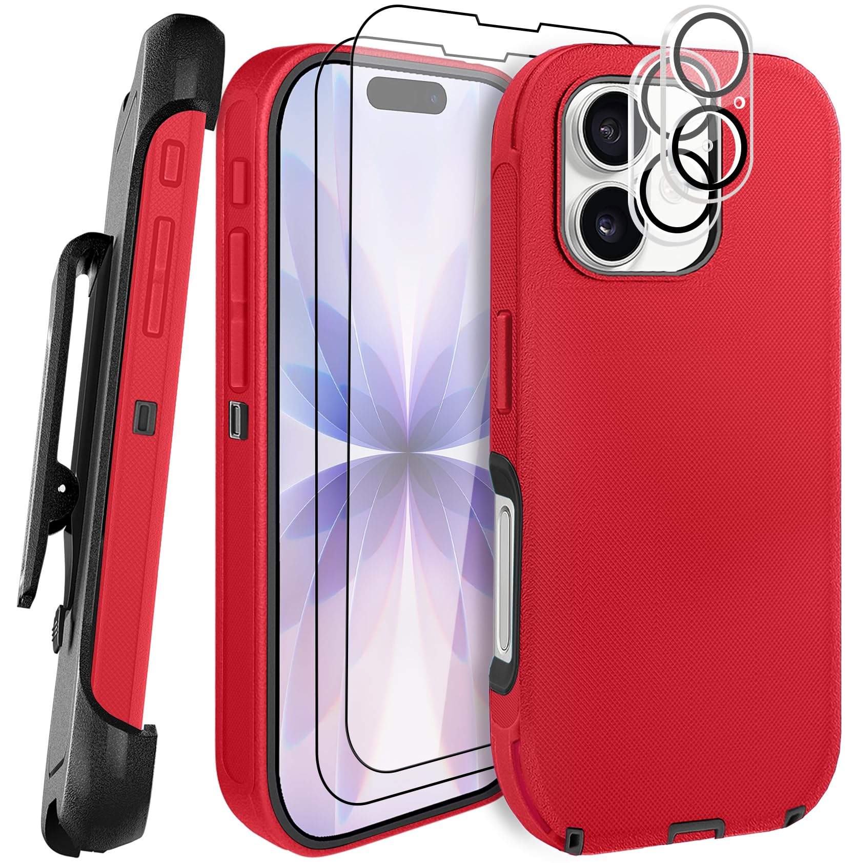 Photo 1 of JGS for iPhone 17 Case 6.3", Military Grade 3 in 1 Heavy Duty Shockproof/Drop Proof Case with 2 Screen Protector + 2 Camera Lens Protector, Includes Holster Clip Kickstand (Red Black)