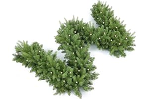 INSTREE CHRISTMAS 9FT Pre-Lit Artificial Christmas Garland with 50 LED Light Battery Operated, Holiday Decorations with 300 Tip Branch, for Indoor Door Home Stairs Fireplaces Wall