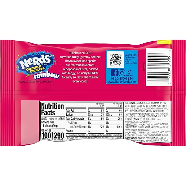 NERDS GUMMY CLUSTERS, CANDY, RAINBOW, CRUNCHY AND GUMMY, 3 OZ
