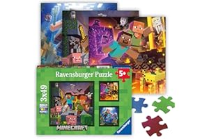Ravensburger Minecraft Biomes 3 x 49 Piece Jigsaw Puzzle Set for Kids - Every Piece is Unique, Pieces Fit Together Perfectly