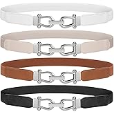 WERFORU Women Skinny Belt for Dresses Retro Stretch Waist Belt with Gold Buckle Set of 4
