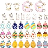 Gosknor 36pcs Easter Charms, 18 Styles Colorful Easter Egg Bunny Rabbit Carrot Pendant Charms Enamel Easter Charms for Jewelry Making Necklace Bracelet DIY Crafts