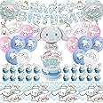 Cinnamoroll Birthday Decorations, Party Supplies Set Include Banner, Balloons, Hanging Swirls, Cake Cupcake Toppers, Tablecloth for Kids Cinnamoroll Theme Party