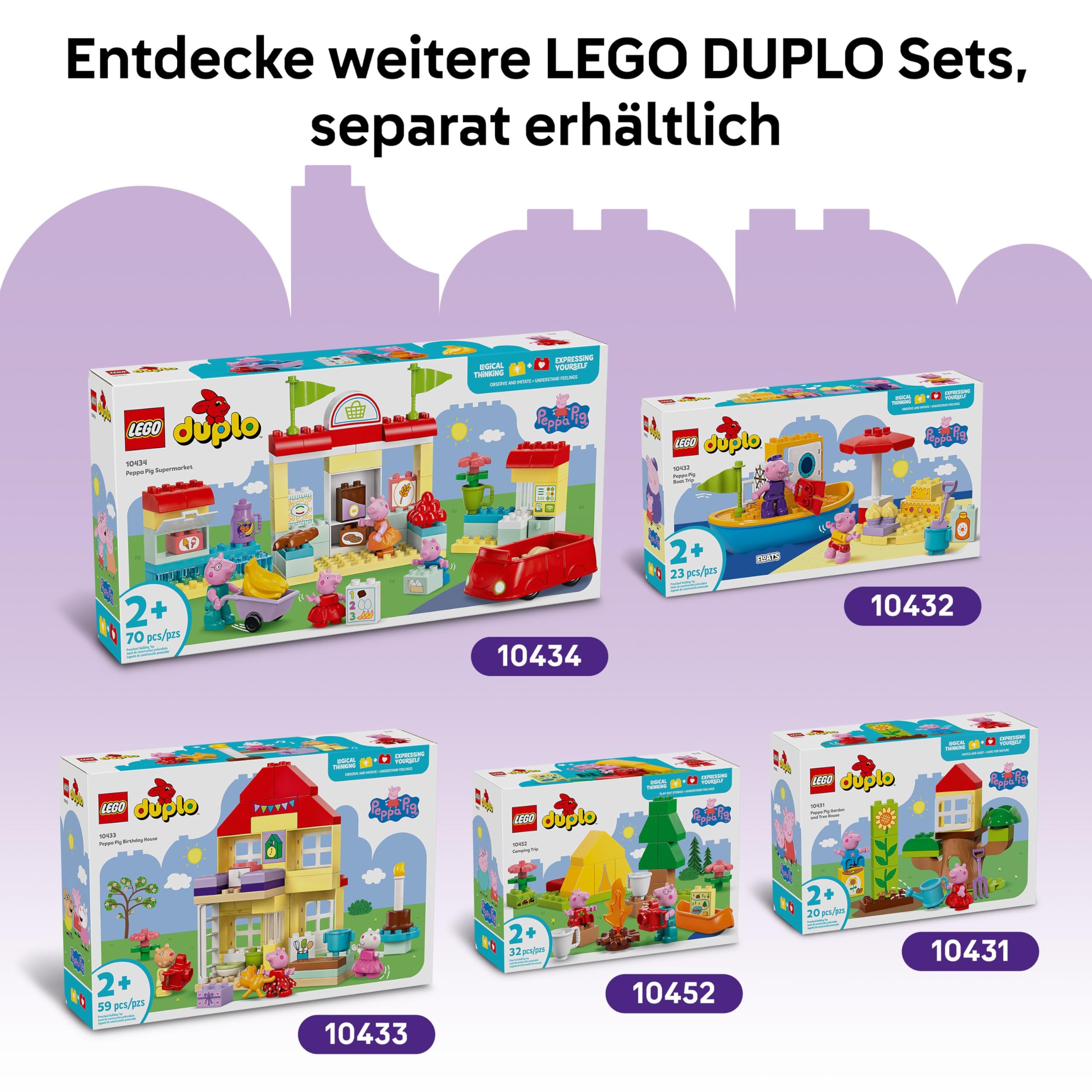 LEGO DUPLO Peppa Wutz Jahrmarkt - Montessori Spielzeug - Motorikspielzeug für Kinder ab 2 Jahren - Vorschule Spiele mit Riesenrad, Rutsche & 3 Figuren inkl. Mollie Mieze & Klausi Kläff 10453 7