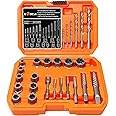 XEWEA 26Pcs Screw & Bolt Extractor Set and Right Drill Bit Set, Easy Out Broken Lug Nut Extraction Socket Kit Tool for Damaged, Frozen,Studs,Rusted, Rounded-Off Bolts, Nuts & Screws