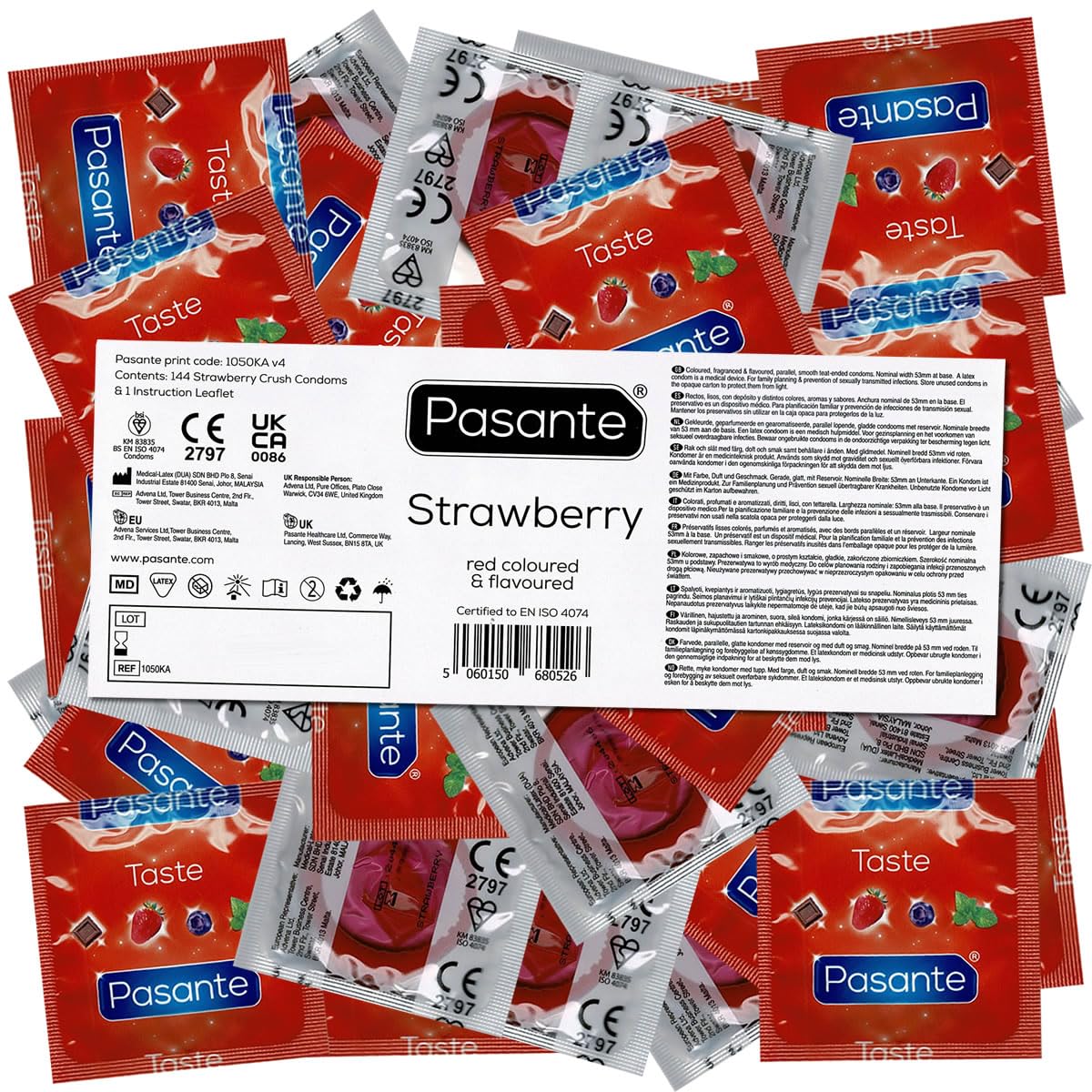 Pasante - Pasante Strawberry Flavor Condoms - 144 Pieces