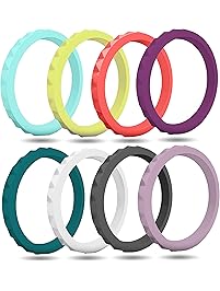 FluxActive Silicone Wedding Ring for Women, 8 Band Pack, Thin Stackable Rubber Bands - Diamond Pattern Rings