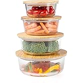 Crutello Glass Meal Prep Containers with Bamboo Lids, 4 Pack - Airtight Clear Food Storage Canisters for Kitchen Organization - A Family-Owned American Brand