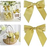 AIMUDI Gold Satin Bows 5.5" Bows for Gift Wrapping Satin Twist Tie Bows Premade Ribbon Bows for Treat Bags Invitations Baskets Wreaths Crafts Wedding Birthday Party Decorations, 24 PCs