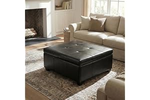 TEVUTEVU 34.25 Inch Square Ottoman Coffee Table with Storage, Upholstered PU Leather Ottoman with Lift Top for Living Room, S