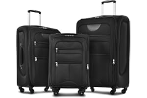 Merax Softside Luggage Set Softshell Lightweight 3 Piece Spinner Suitcase 22" 26" 30" Black