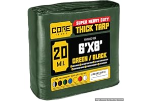 Core Tarps Extreme Heavy Duty 20 Mil Tarp Cover, Waterproof, UV Resistant, Rip and Tear Proof, Poly Tarpaulin with Reinforced Edges for Roof, Camping, Patio, Pool, Boat (Green/Black 6′ X 8′)