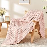 BEDELITE Pink Throw Blanket Twin Size for Bed- Super Soft and Warm 3D Checkered Fluffy Fuzzy Fleece Blanket, Luxurious Plush Cozy Blanket for Room Decor Fall and Winter, 60x80 inches