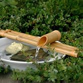 Bamboo Accents 18" Three-Arm Zen Bamboo Fountain Kit with Pump &ndash; Large Split-Resistant Bamboo Water Feature for Bowls, Basins, Ponds &amp; Backyard Gardens (Container Not Included)