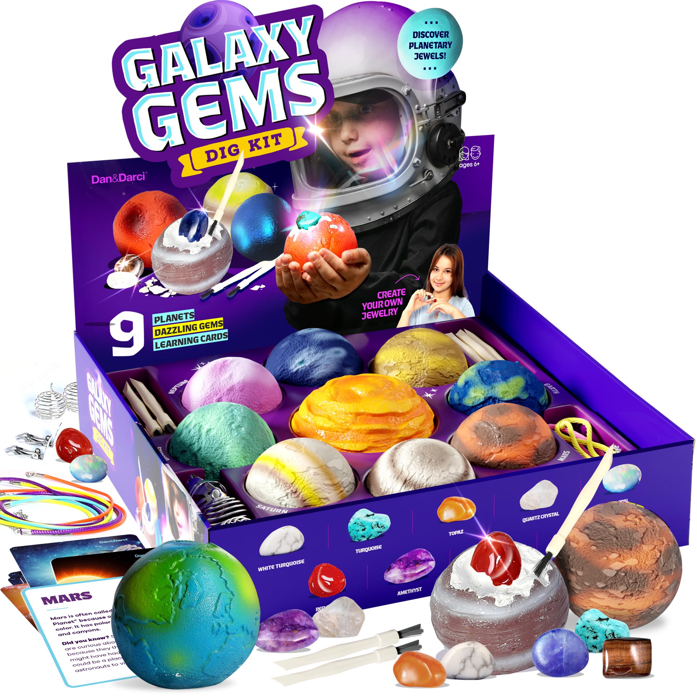 Photo 1 of Dan&Darci Galaxy Gem Dig Kit for Kids - Gemstones Digging Science Kits for Kid Age 6-7, 6-8, 8-10 - Gifts for 6 7 8 9 10 11 Year Old Boys & Girls - Planet Space Toys for Ages 8-10 STEM for Boy & Girl